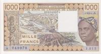 p107Ag from West African States: 1000 Francs from 1986